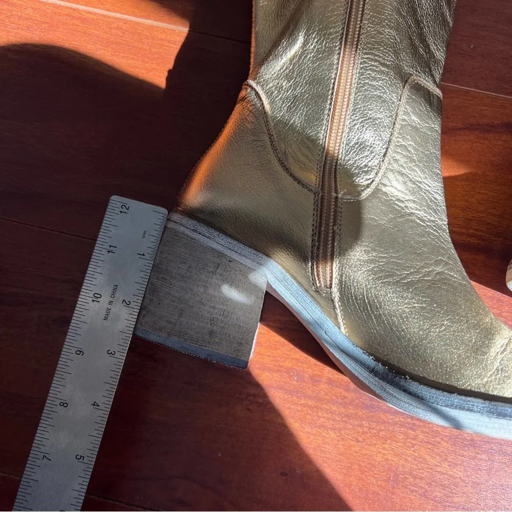 Free People Gold Essential Slouch Knee High Block Heel Boots Womens 37 - Picture 11 of 13